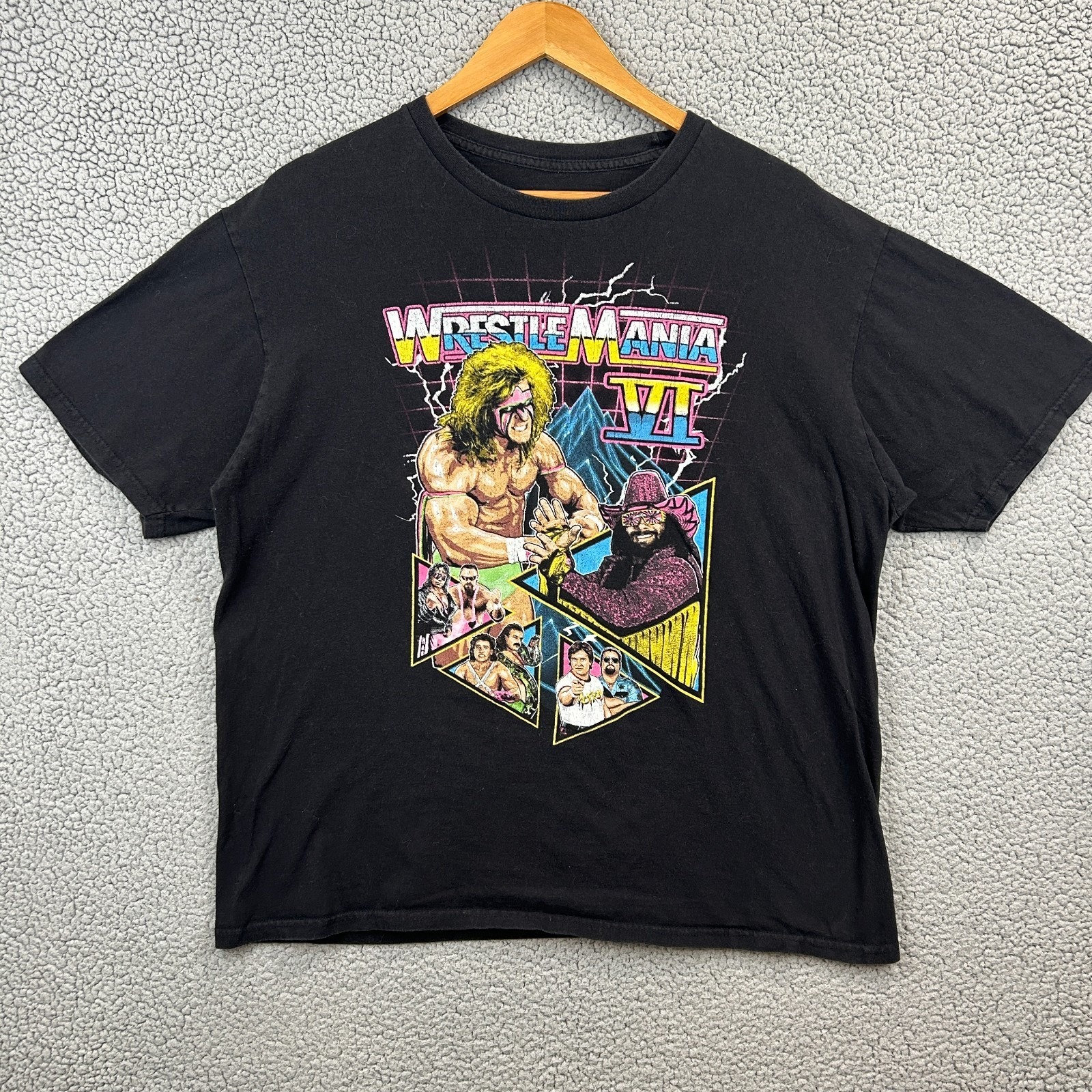 Wwe Wrestlemania Vi 6 Neon Print Black Shirt Men's Size Xl